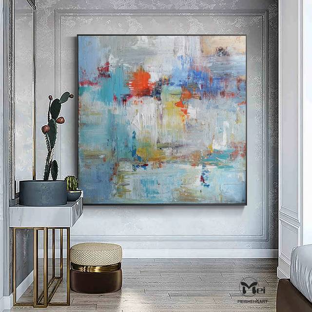 Heavy Gray Texture Blue Abstract Canvas Wall Art V0MQZ wall art